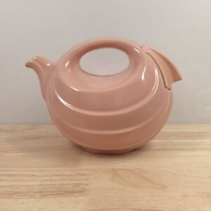 VTG Hall Pottery 1400 Teapot Unique Terracotta Pink Art Deco Swirl USA w/ Lid 6"